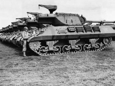 Line of M36 Tank Destroyers at Repair Depot in France 1944