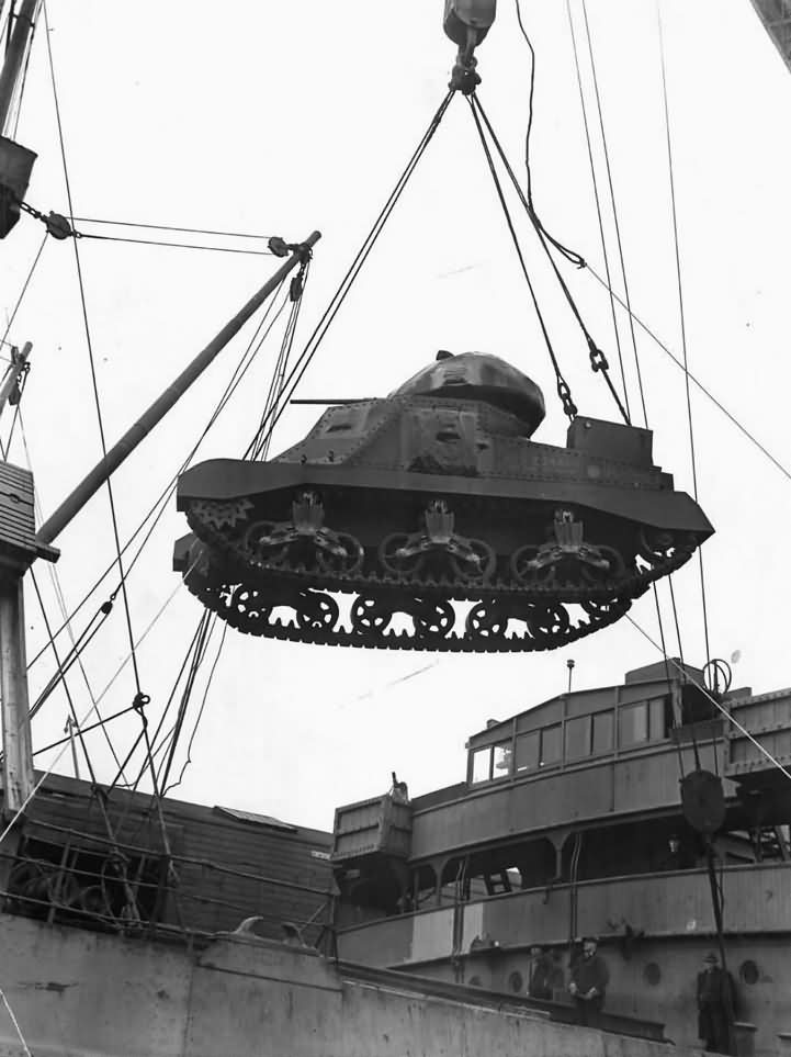 Lend Lease M3 Grant Tank Loaded on Ship at Atlantic Port August 1942