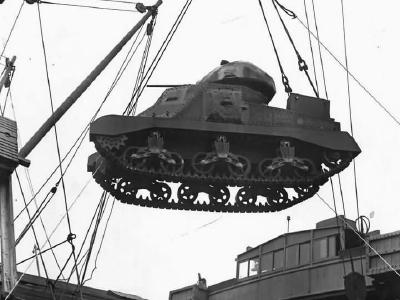 Lend Lease M3 Grant Tank Loaded on Ship at Atlantic Port August 1942