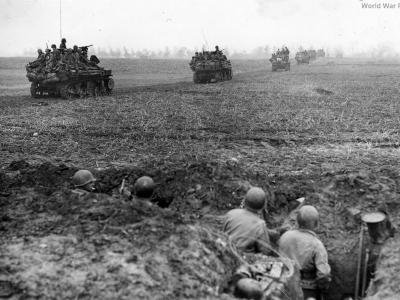 A column of M5 offensive across the Rur Plain 9th Army 16 November 1944