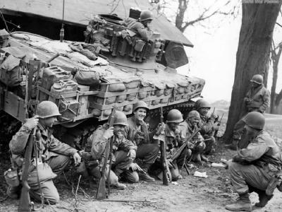 M5 Stuart with sandbag armor