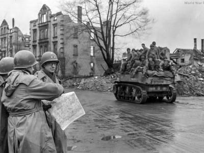 M5 of 741st TB entering Essen on March 30, 1945