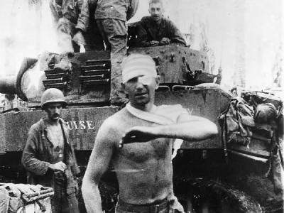 Battered M8 HMC Scott Tank Crew After Battle On Leyte 1945