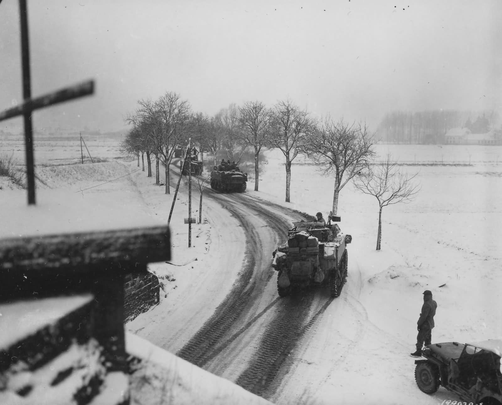 100th Infantry Division 781st Tank Battalion M4 Sherman and M5 Stuart Column East France 1945