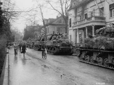 7th Armored Division M4 Sherman Platoon in Bad Godesberg Germany March 1945