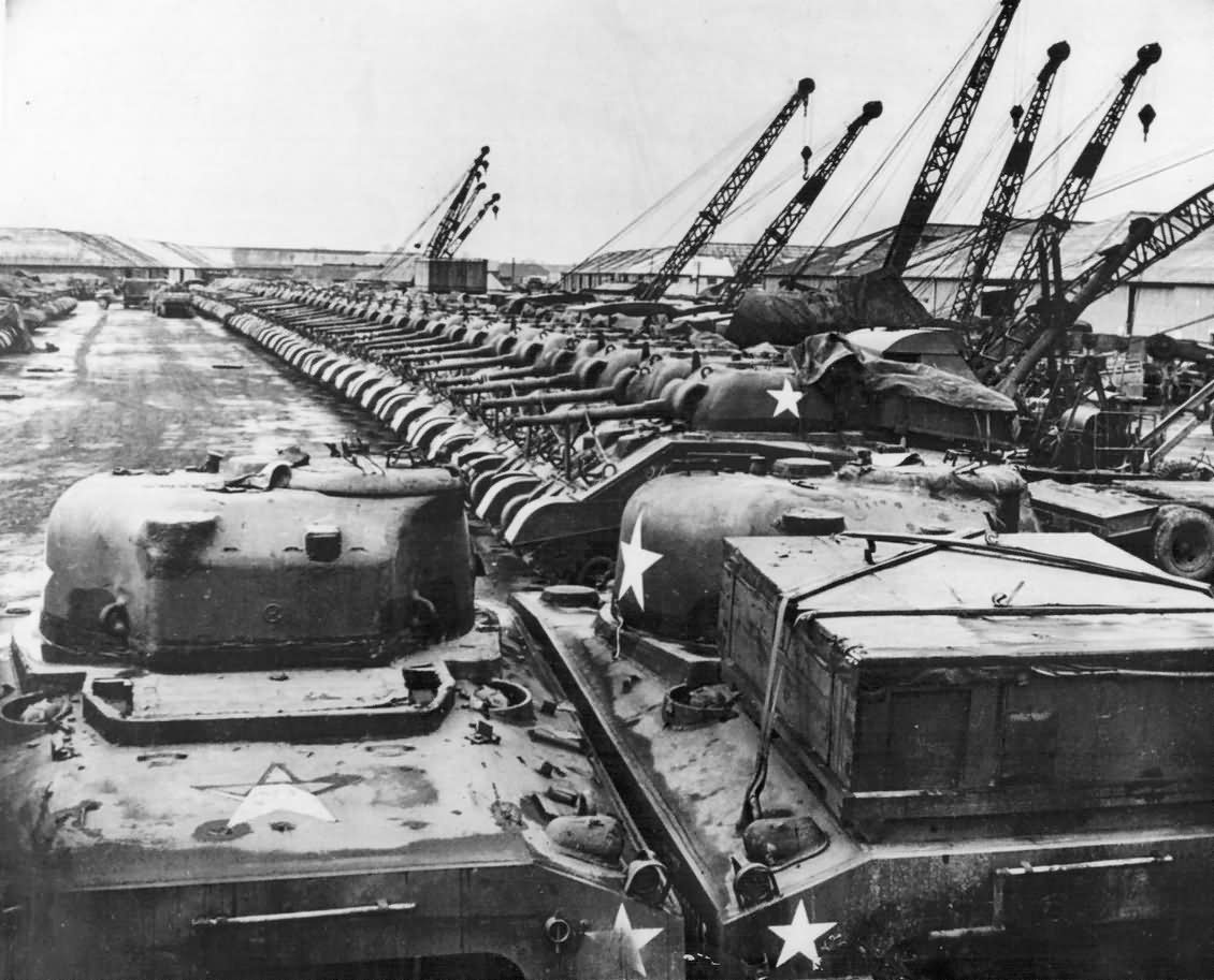 US Army M4 Sherman Tanks in England Staged For D-Day Invasion