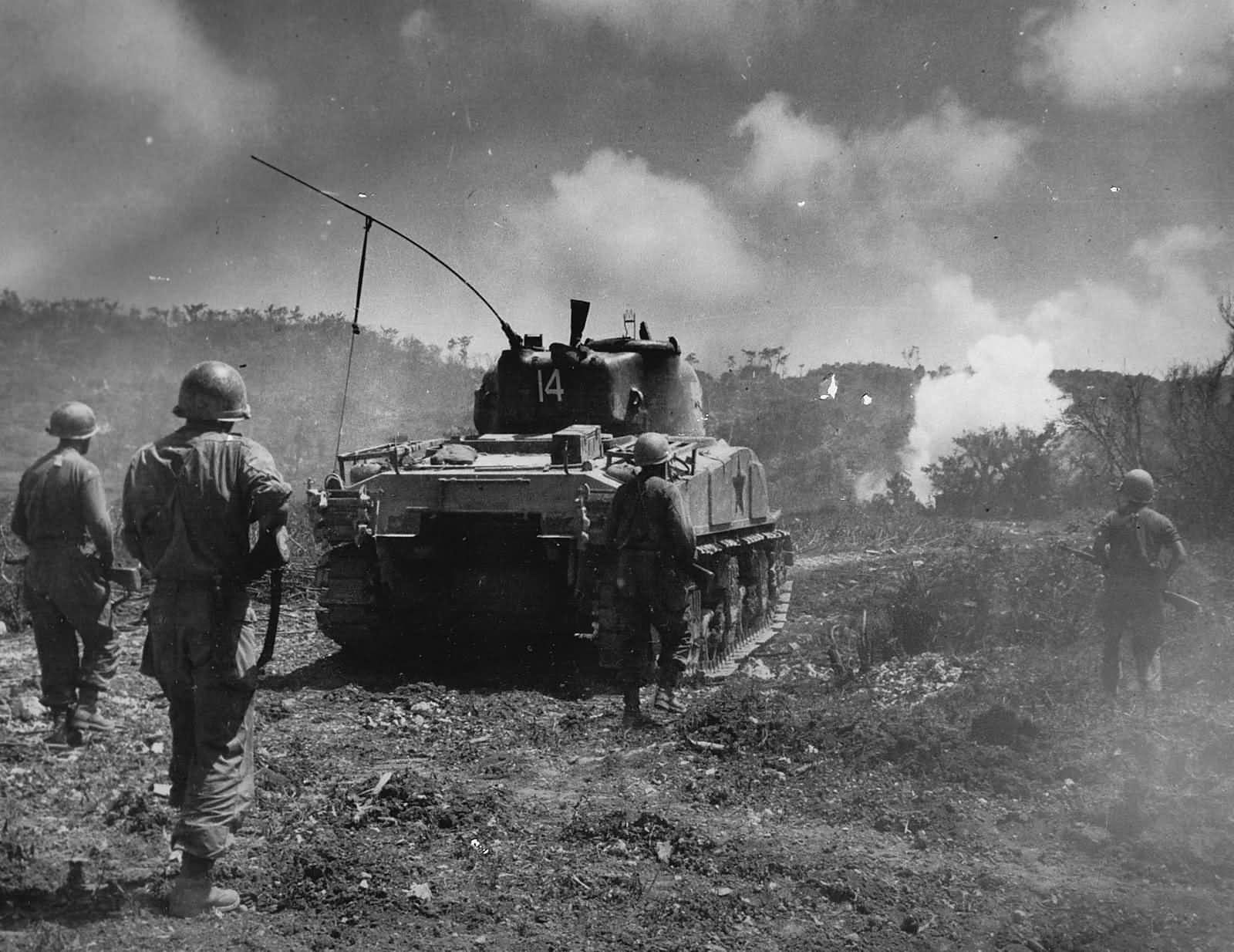 96th Infantry Division M4A2 Sherman Tank 14 Attack Against Japanese On Okinawa