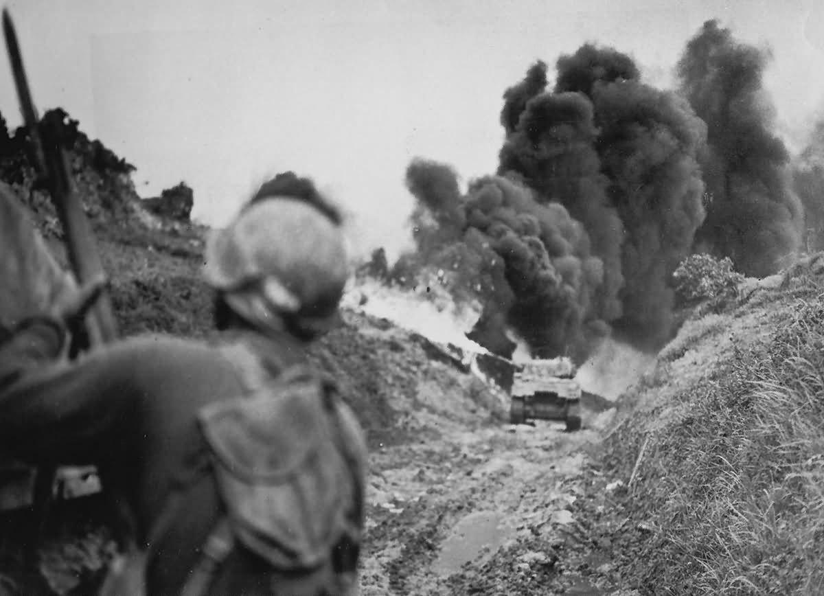 96th Infantry Division M4 Flame Thrower Tank Attack On Big Apple Ridge Okinawa
