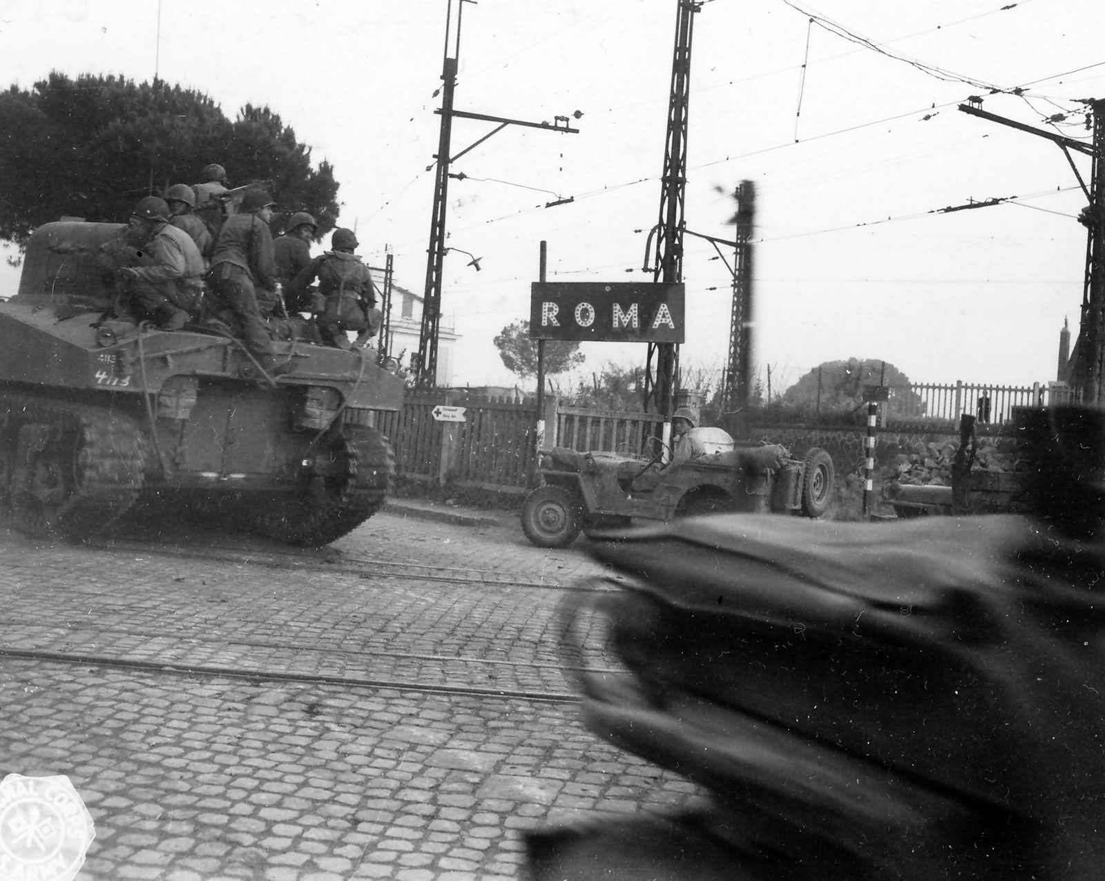 American M4 Sherman Tanks and Jeeps Enter Rome Italy June 1944