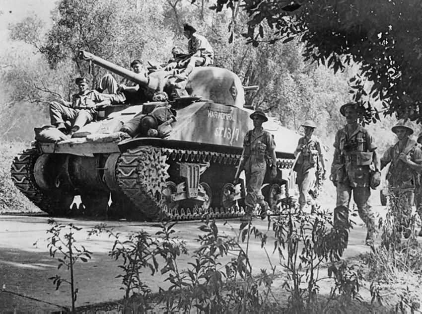 British M4 Sherman War Admiral in Action Italy 1943