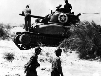 M4A1 Sherman Tank Named Eternity Leaves Red Beach Sicily Italy 10 July 1943