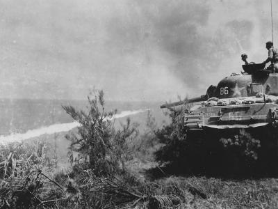 M4 Sherman Tank #86 Blasts Flame thrower Japanese Cave Okinawa 1945