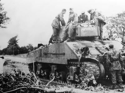 Captured M4 Sherman and german soldiers