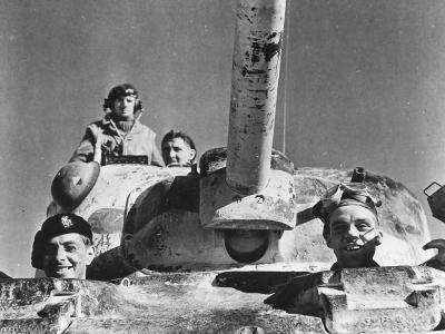 Smiling British Soldiers in M4 Sherman Tank 1943