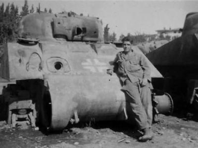 Destroyed Sherman tank
