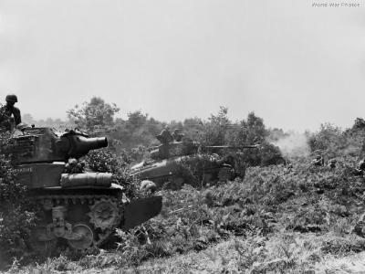 M8 and M4 of the 2nd Armored Division Barenton France 1944