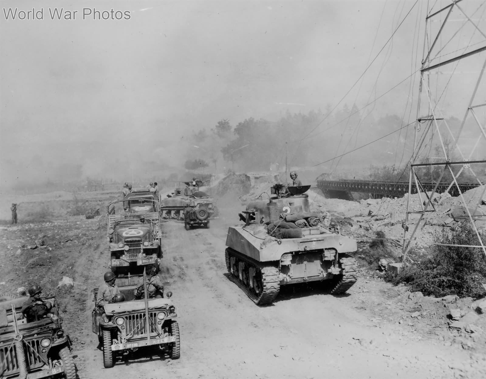 Jeeps and M4 tank