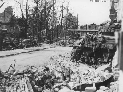 Sherman tank of 3rd AD fighting in Nuremberg 19 April 1945