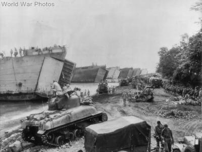 M4A1 and LSTs Lae, New Guinea 10 April 1944