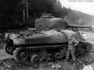 Destroyed M4A1 in Fremifontaine, France 26 Ocober 1944