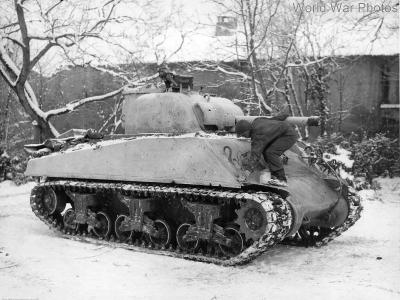 M4 tank painted white, Belgium January 1945