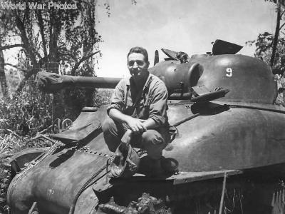Platoon Sergeant Clarence Charleston atop M4A1 Cape Gloucester 1944