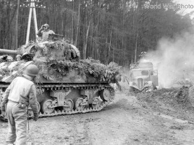 Sherman recovering truck Germany 29mar45