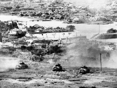 Shermans in action, Naha Okinawa 27 May 1945