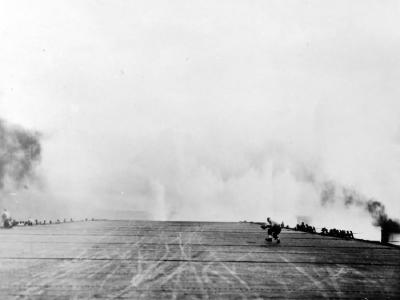 A near hit on carrier USS Kalinin Bay CVE-68
