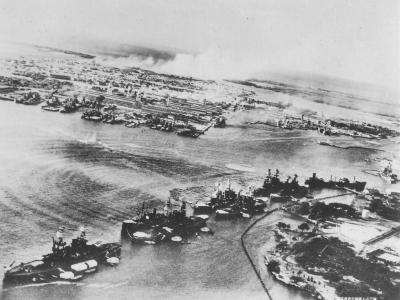 Battleship Row Japanese bombing photo of Pearl Harbor attack