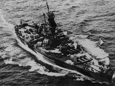 Battleship USS Indiana BB-58 Enroute To Marshalls January 1944 aerial view