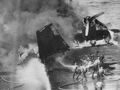 Blazing US Navy Aircraft Aboard Carrier 2nd Battle of The Philippines