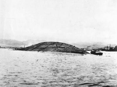 Capsized battleship USS Utah BB-31 after Japanese Attack on Pearl Harbor 1942