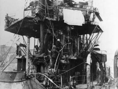 Destroyer USS Haraden DD-585 Hit By Japanese Kamikaze in Sulu Sea December 1944