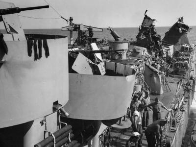 Destroyer USS Menges DE-320 after Hit by German Torpedo from U 371 May 1944