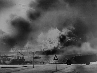 Exploding Destroyer USS Shaw during Pearl Harbor Attack 7 December 1941