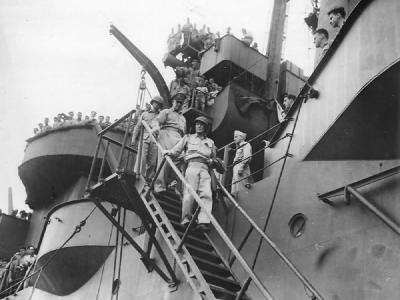 General MacArthur aboard USS Nashville CL-43 for Philippine Invasion