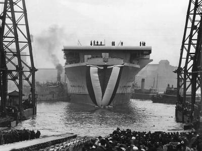 Launch of US Aircraft Carrier USS Shangri-La CV-38 24 February 1944