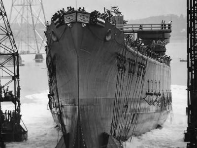 Launch of heavy cruiser USS Baltimore CA-68 at Bethlehem Steel 28 July 1942