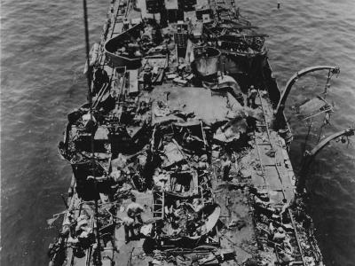 Mine layer USS Aaron Ward DM-34 hit by 6 suicide planes April 1945