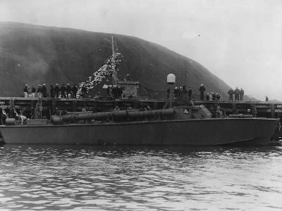 Motor torpedo boat of the Higgins 78 class USS PT-219 at naval air station in Kodiak Alaska 1943