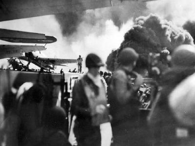 Photo of Exploding Japanese Shell Off Port Quarter of carrier USS Kitkun Bay CVE-71