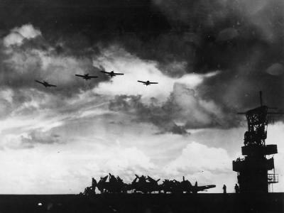 Planes over Flight Deck of US Navy Escort Aircraft Carrier 1943