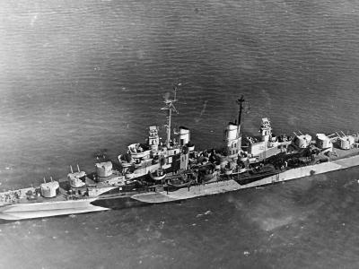 USS Flint (CL-97) US Navy Light Cruiser in camouflage