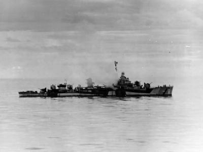 USS Haraden DD-585 Hit By Japanese Kamikaze in Sulu Sea 13 December 1944