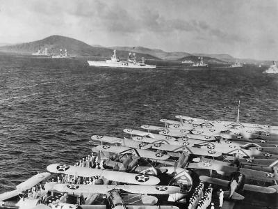 USS Houston viewed Across Planes on Deck of USS Lexington 1939