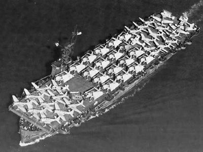USS Liscome Bay CVE-56 aerial view