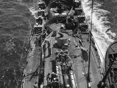 USS MENGES DE-320 after Hit by German Torpedo from U-boat U-371