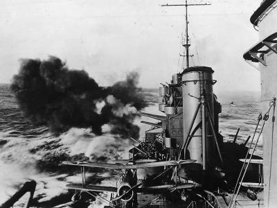 USS Salt Lake City CA-25 Fires Guns during Bombardment Pacific 1942