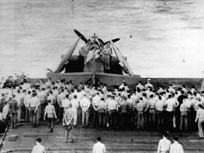 US Navy Pilot buried at sea inside battered TBF 2nd Battle of Philippines